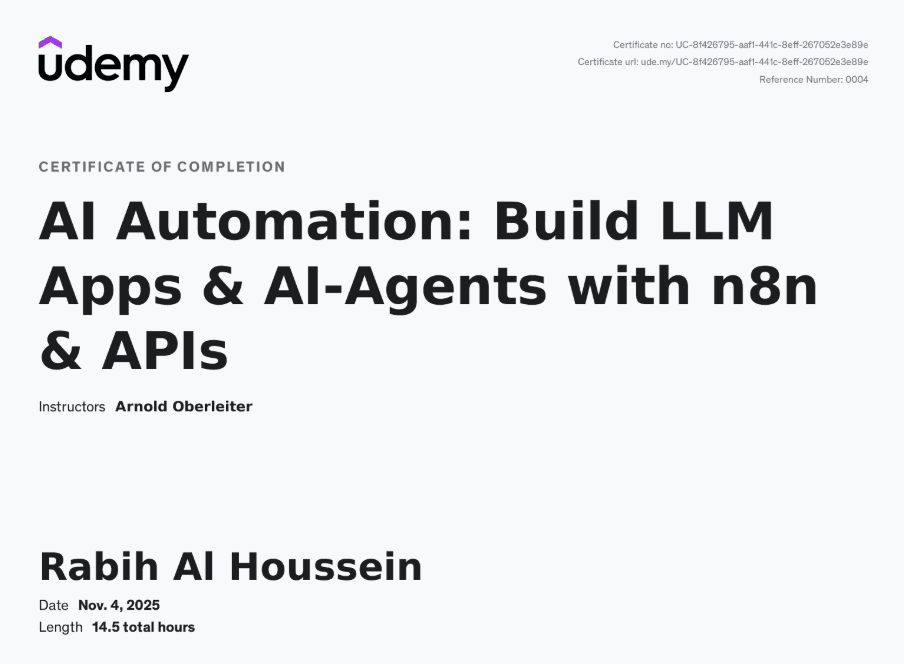 AI Automation: Build LLM Apps & AI-Agents with n8n & APIs